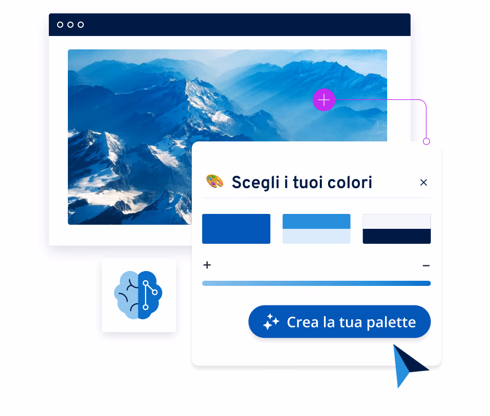 MyWebsite: Schermata del sito web del negozio di mobili con la funzione di palette di colori AI
