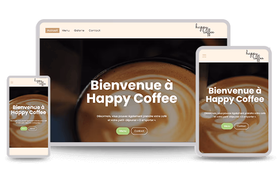 Exemple de site Web pour un café sur différents appareils