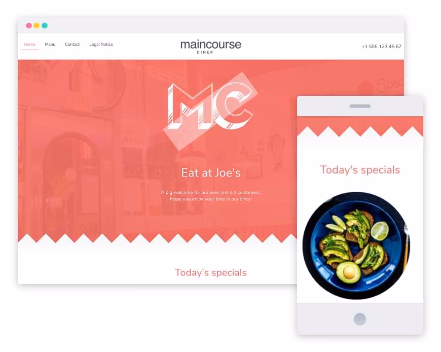 Screenshot of a restaurant website